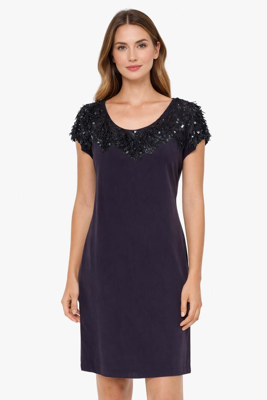 French Connection Navy Cocktail Dress Womens Size 0 Black Beading New Formal
